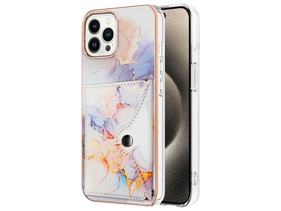 Suporte Casa Mármore Para Iphone 15 Pro Pele Sintética Com Porta-cartões Branco