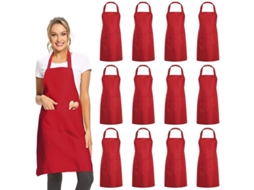 Delantal Plano Rojo 12 Pacotes Com 2 Bolsos Unissex Para Cozinha Churrasco Comercial
