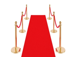Vevor Conjunto De 6 Postes De Fixação Com Tapete Vermelho, 4 Cordas De Veludo Vermelho E Base Vazada Dourado