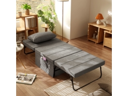 Sofá-cama Estofado Em Linho Cinza Com Encosto Reclinável De 5 Posições E Almofada Acolchoada, 75x80x74 Cm