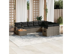 Vidaxl 10 Pcs Conjunto Sofás De Jardim C/ Almofadões Vime Pe Cinzento