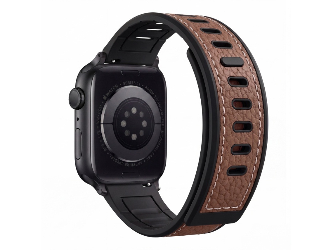 Pulseira De Couro Silicone Granulado Com Fecho Magnético Para Apple Watch Ultra S10 S11 42 44 45 49mm, Huawei Gt6