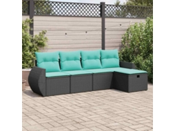 Vidaxl 5 Pcs Conjunto Sofás De Jardim Com Almofadões Vime Pe Preto