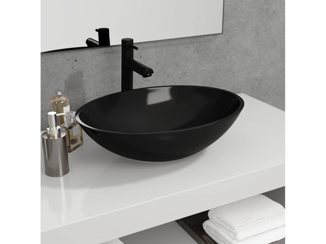 Vidaxl Lavatório 50x37x14 Cm Vidro Preto