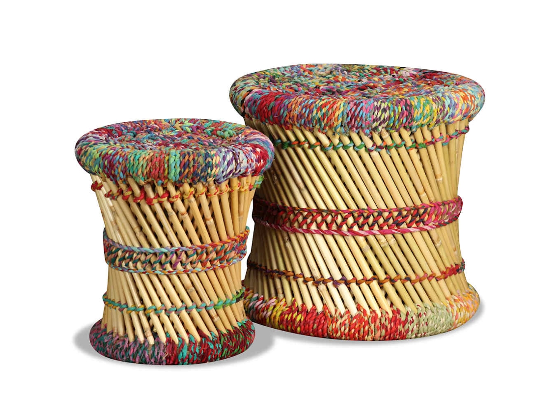 Vidaxl Bancos Com Detalhes Chindi 2 Pcs Bambu Multicor