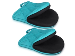 Par De Luvas Curtas De Silicone Resistentes A 260°c, Antiderrapantes Com Argola, Para Cozinha, Forno E Churrasco, Azul Coral