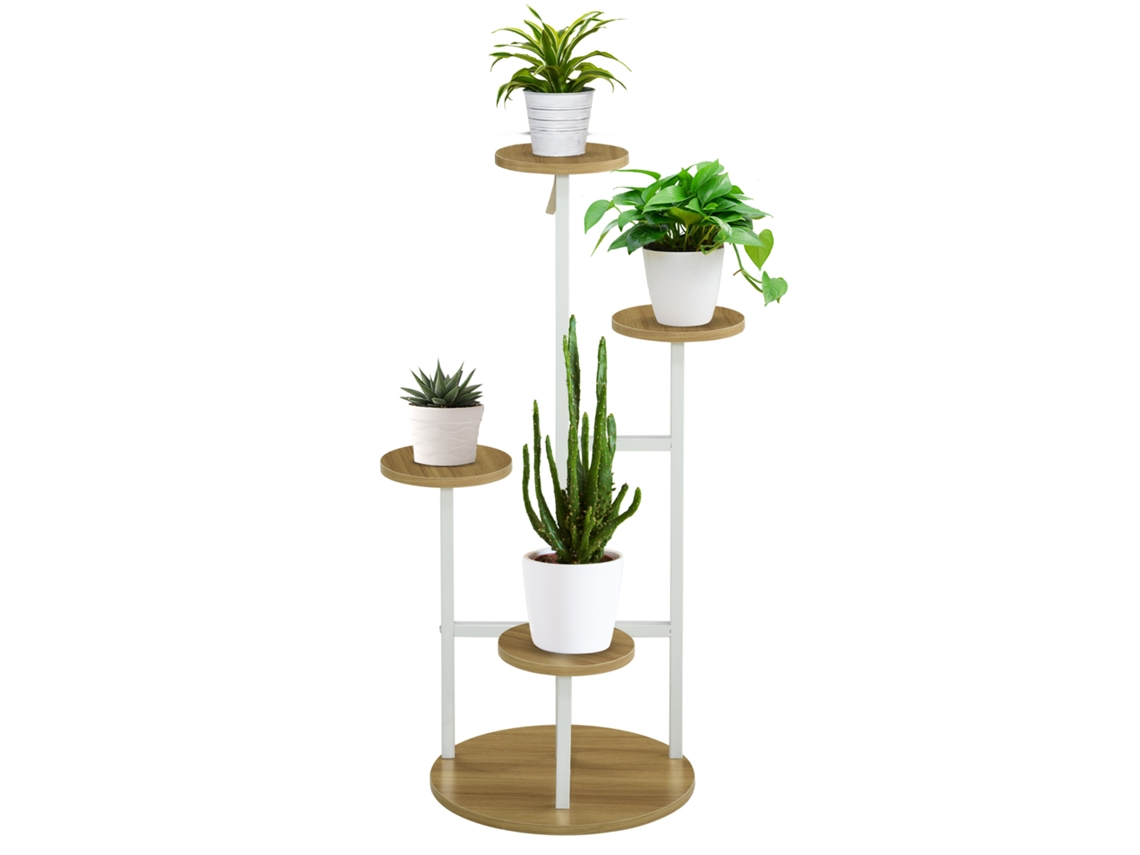Suporte Para Plantas Mdf E Aço Cor Madeira E Branco 40x40x95.5 Cm Outsunny