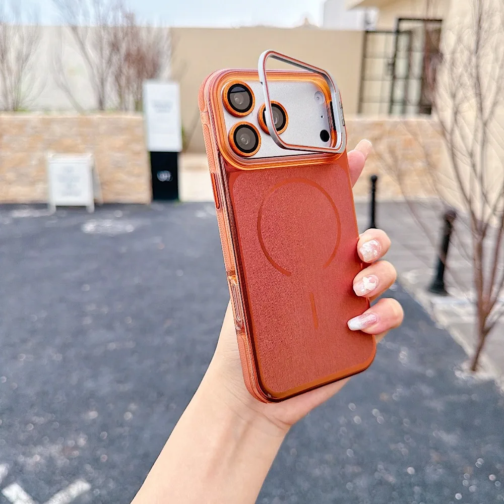 (iphone 16 Pro, Laranja) Capa Invisível Com Suporte Magnético Para Iphone, Compatível Com Carregamento Sem Fio Magsafe.