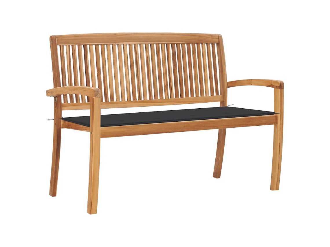 Vidaxl Banco De Jardim Empilhável C/ Almofadão 128,5 Cm Teca Maciça