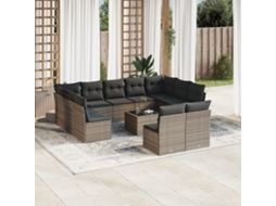 Vidaxl 12 Pcs Conjunto De Sofás Jardim C/ Almofadões Vime Pe Cinzento
