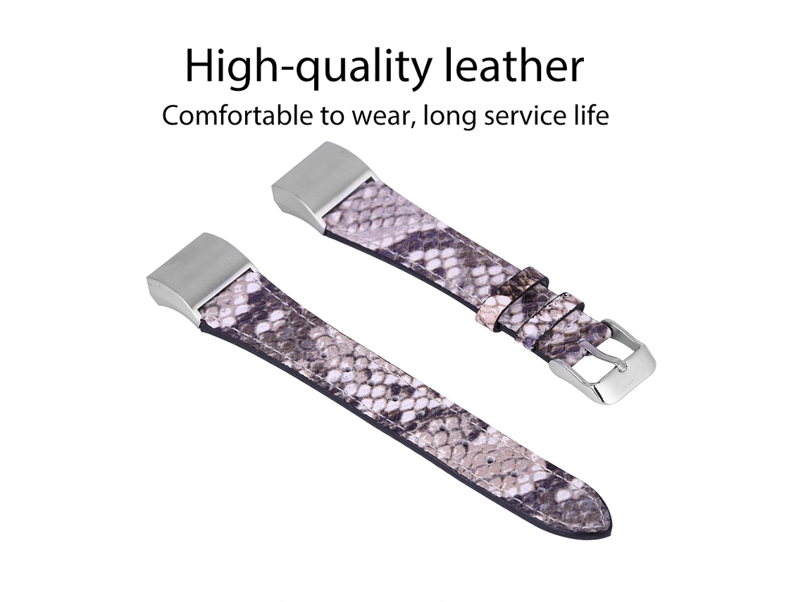 Pulseira De Couro Snake Skin Preto Para Fitbit Charge 2