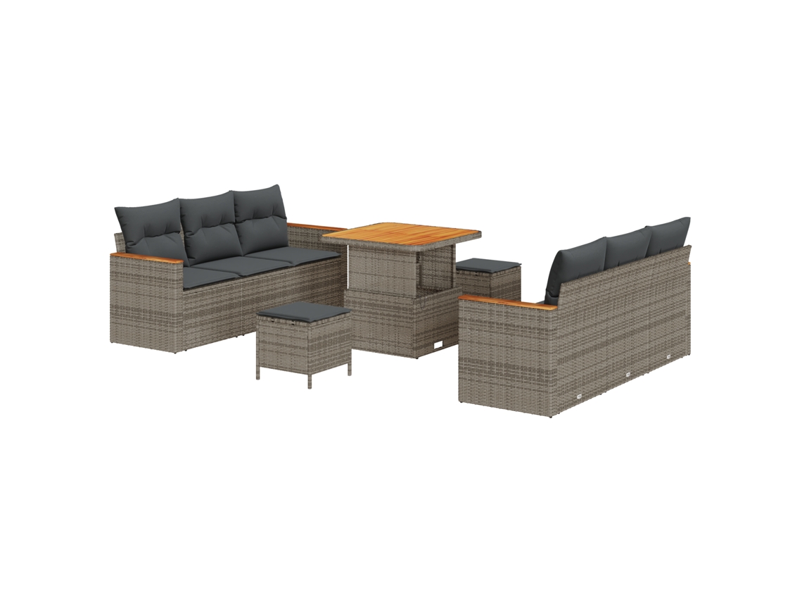 Conjunto 11 Conjunto De Sofá De Jardim Vidaxl Cinzento Vime Pe (204 X 179 X 85 Cm)