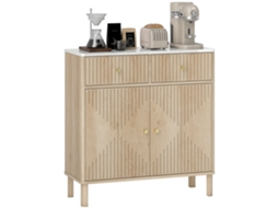 Buffet com tampo de efeito mármore, 2 gavetas, 2 portas, prateleira ajustável, 77x30x80cm, carvalho. ZENCORE SERVICES