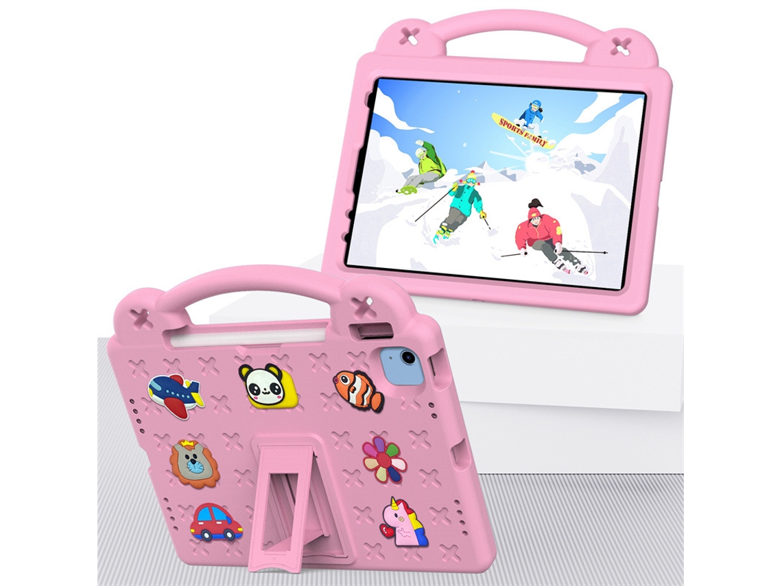 Capa Infantil Para Ipad Air 13 M3 2025/m2 2024 Com Suporte, Porta Canetas E Alça Rosa Sfushos