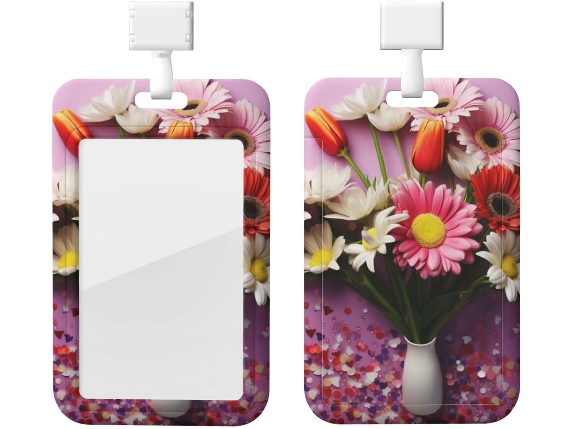Porta Crachá Com Cordão, Suporte Crachá Plástico Impermeável, Estampa Floral, Retrátil, Protetor Vertical Crachá