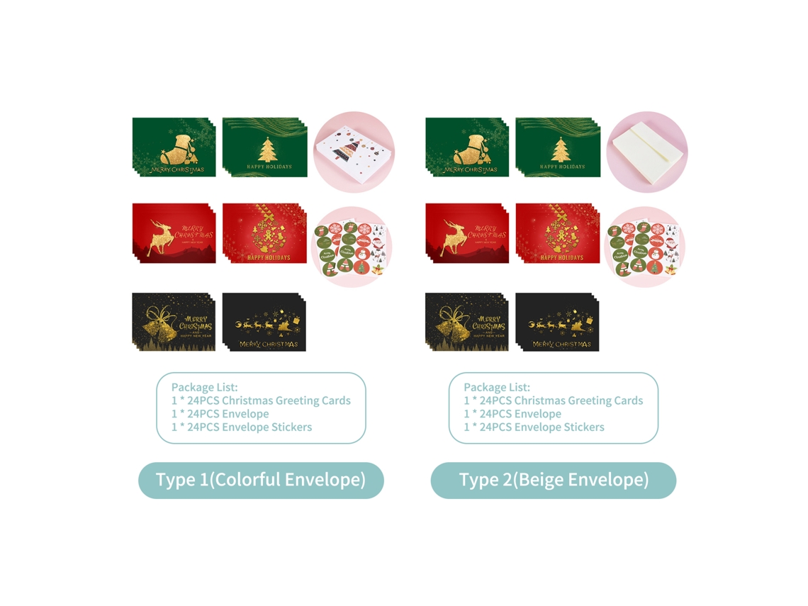 Conjunto de 24 cartões de boas festas com envelopes e adesivos LAXISCREED