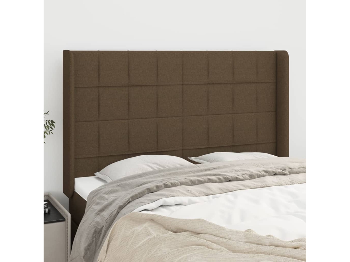 Vidaxl Cabeceira Cama C/ Abas Tecido 147x16x118/128 Cm Castanho-escuro