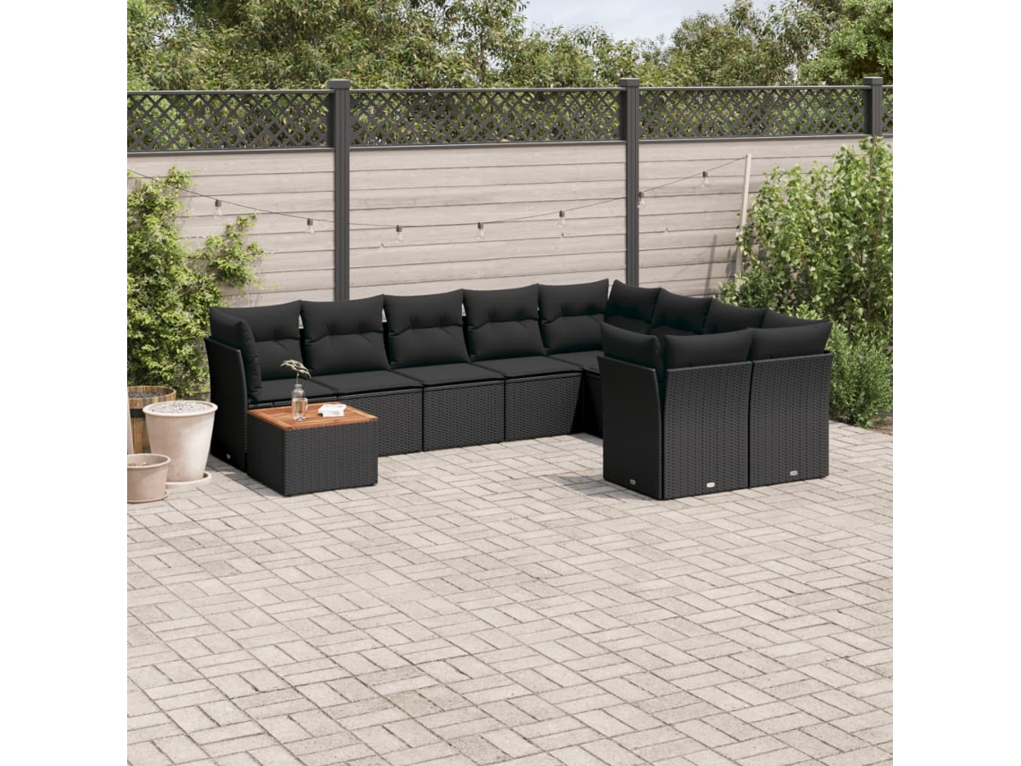 Vidaxl 10 Pcs Conjunto Sofás De Jardim C/ Almofadões Vime Pe Preto