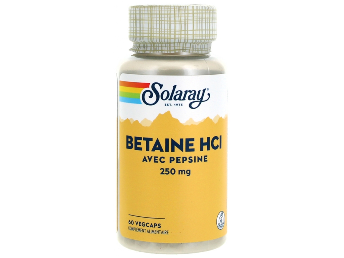 Betaína Hcl Com Pepsina 250 Mg 60 Cápsulas Vegetais SOLARAY