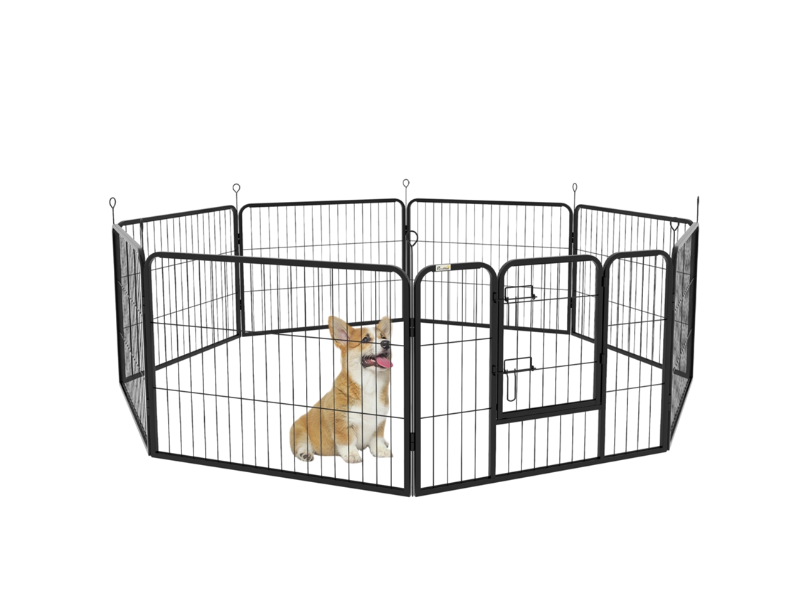Cerca para Cães Pequenos com 8 Painéis Modulares 80x1,5x60 Cm, Caixa Dobrável para Cães e Filhotes com Porta de Aço com 8 Pinos, Cinza Ge