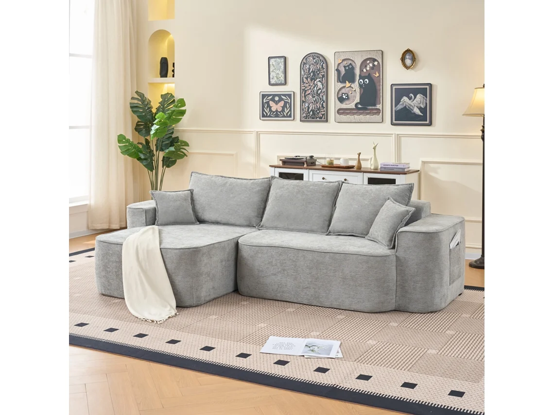 Sofá modular L Chenille Cinza Chaise Longue confortável VOLTEDGE