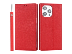 Capa Genuíno Textura Lichia Para Iphone 14 Pro Pele Vermelho