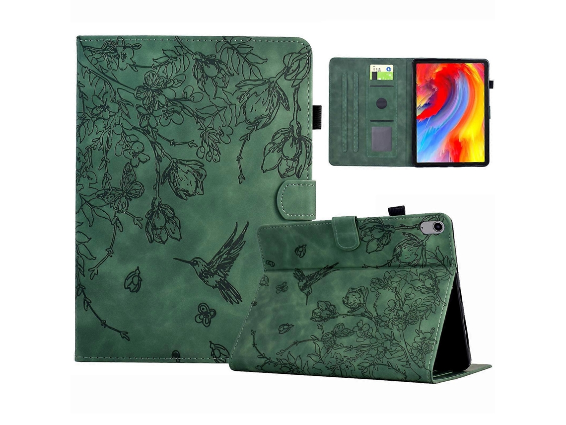 Capa Hengrongshen para iPad 10.9 (2022) Capa de couro com estampa de pássaros e flores, porta-cartões, capa para tablet, verde (2025)