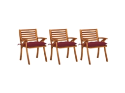 Cadeiras De Jantar Jardim C/ Almofadões 3 Pcs Madeira Acácia Dkd Home Decor