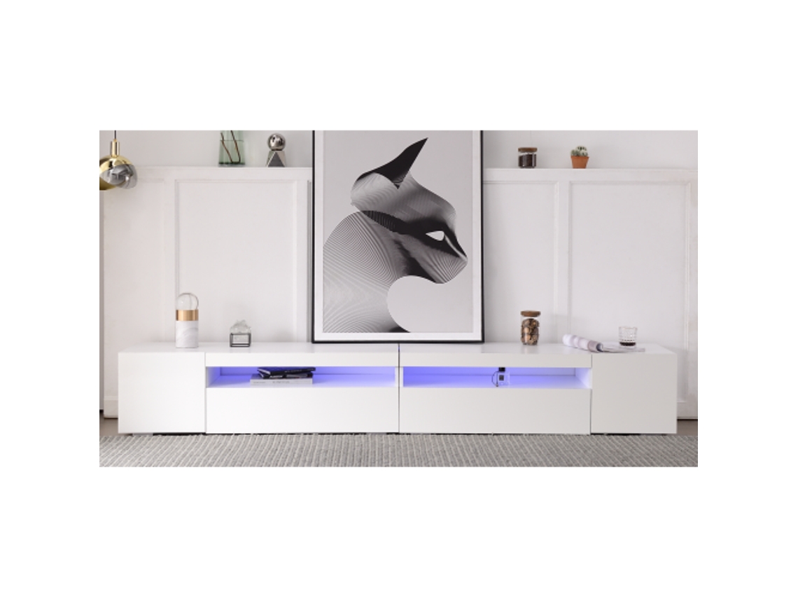 Móvel De Tv Branco Moderno, Painel Brilhante, Led Variável, Para Sala/jantar, 240cm.