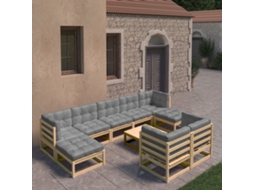 Vidaxl 10 Pcs Conjunto Lounge De Jardim C/ Almofadões Pinho Maciço