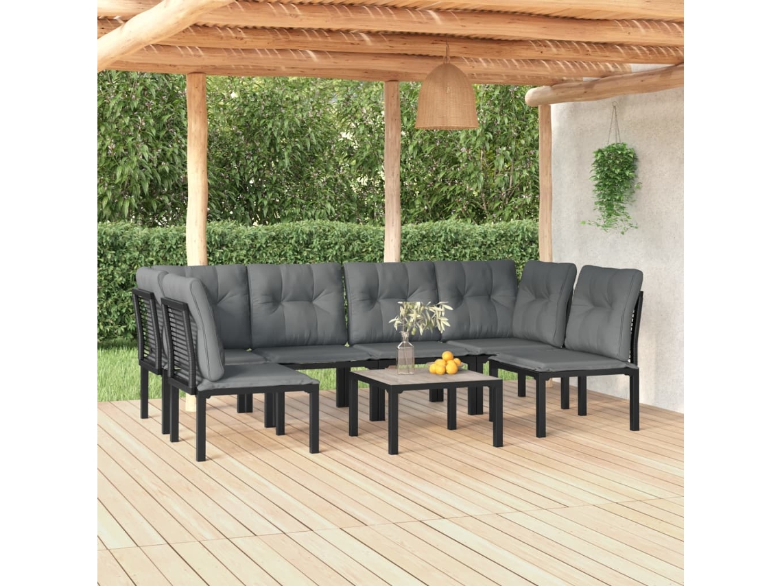 Vidaxl 7 Pcs Conjunto Lounge De Jardim Vime Pe Preto E Cinzento