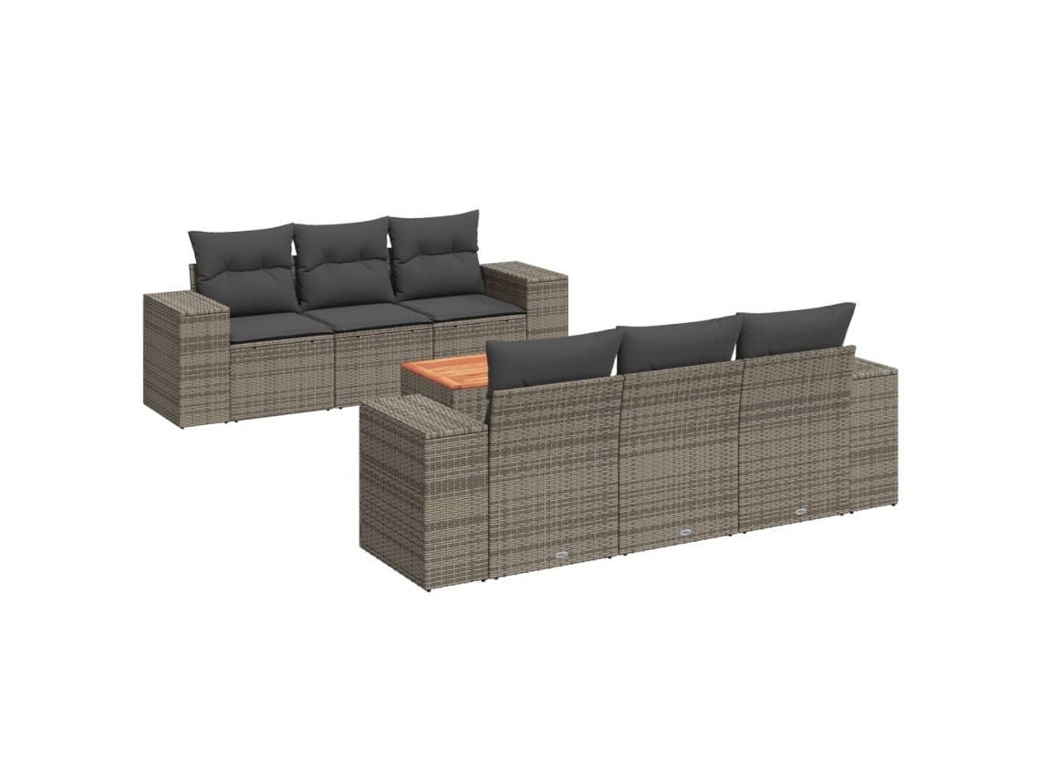 Conjunto de 7 Sofás para Jardim com Almofadões Vime Pe Cinzento MAISON EXCLUSIVE (7 pcs)