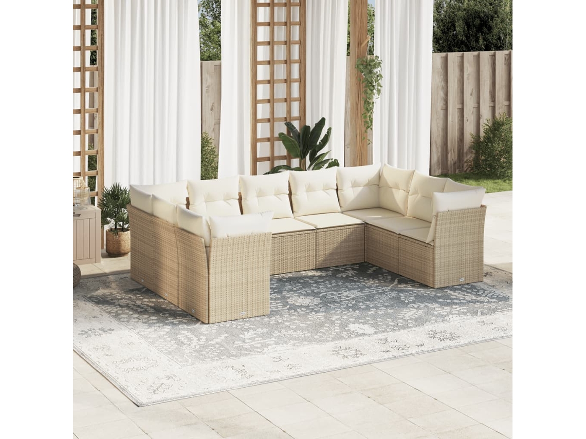 Vidaxl 9 Pcs Conjunto De Sofás P/ Jardim Com Almofadões Vime Pe Bege