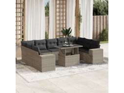 Vidaxl 10 Pcs Conj. Sofás Jardim Com Almofadões Vime Pe Cinzento-claro