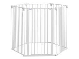 Portão Dobrável Médio e Grande com Fechadura de Segurança Dupla, Portão Modular de Metal e Plástico, 123x102x100 Cm, Branco Ge