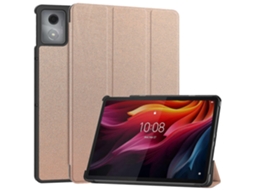 Capa de couro Hengrongshen à prova de choque para Lenovo Tab K11 Plus com suporte e capa em ouro rosa