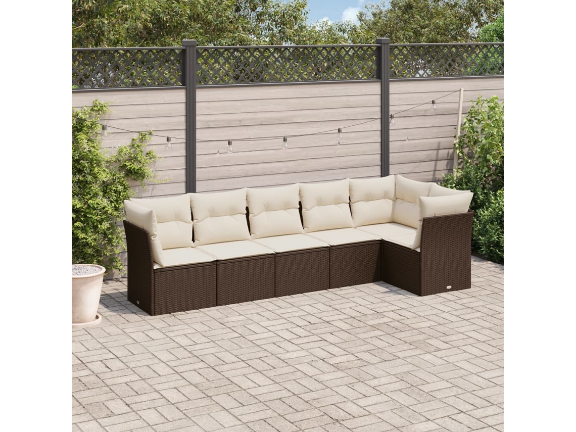Vidaxl 6 Pcs Conjunto De Sofás Jardim C/ Almofadões Vime Pe Castanho