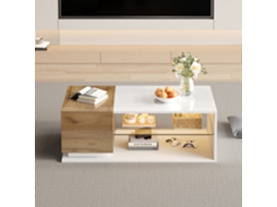 Mesa De Centro 105x50x36cm Com Faixa De Luz Led Com Arrumação Branco Natural Estilo