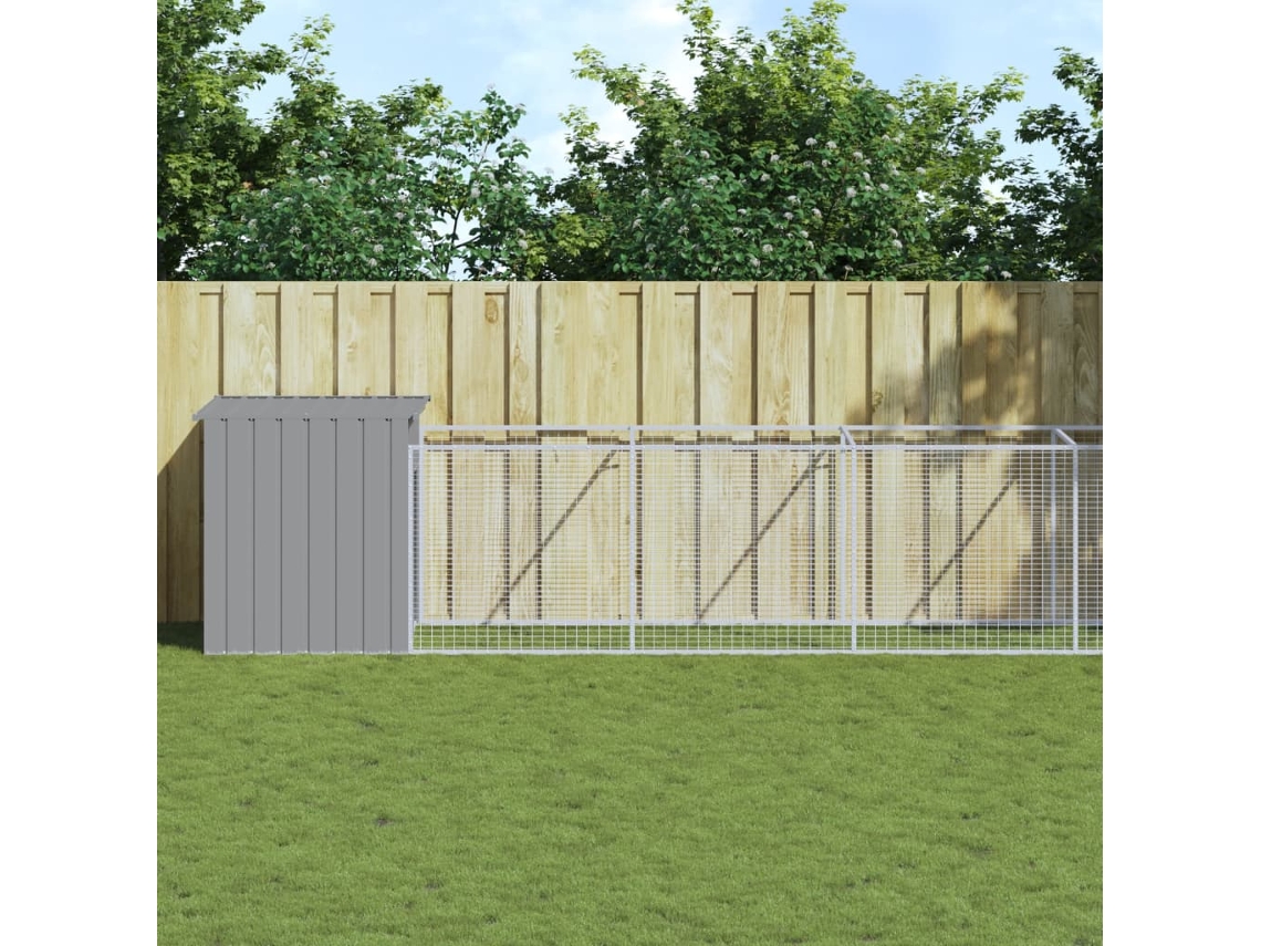 Vidaxl Casota Cães C/ Parque 110x1221x110 Cm Aço Galvaniz. Cinza-claro