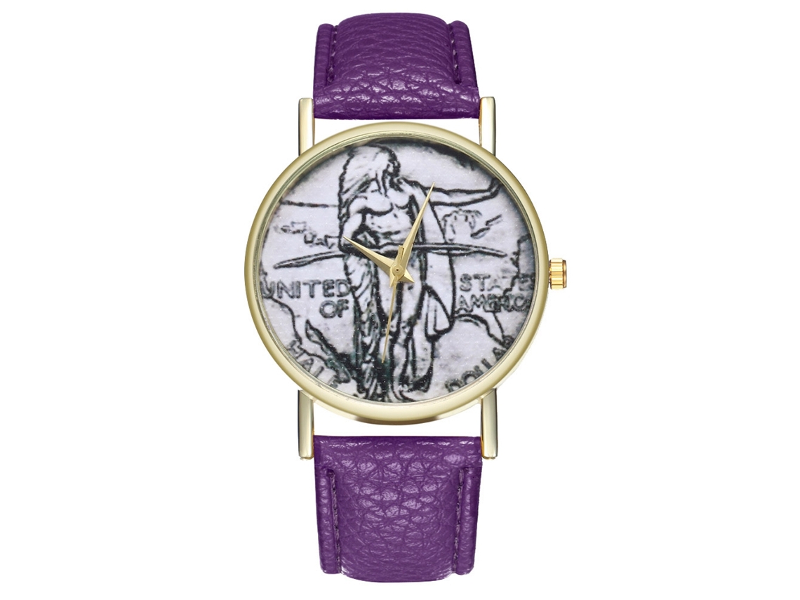 Relógio de casal unissex Zhoulianfa estilo vintage com pulseira de PU e mostrador redondo.