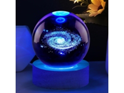 Bola Cristal Luz Nocturna 3d Galaxy com Base Madeira, Decoracao Mesa, Presente Astronomia ZYBLSSBB