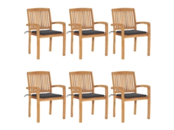 Vidaxl Cadeiras De Jardim Empiháveis C/ Almofadões 6 Pcs Teca Maciça