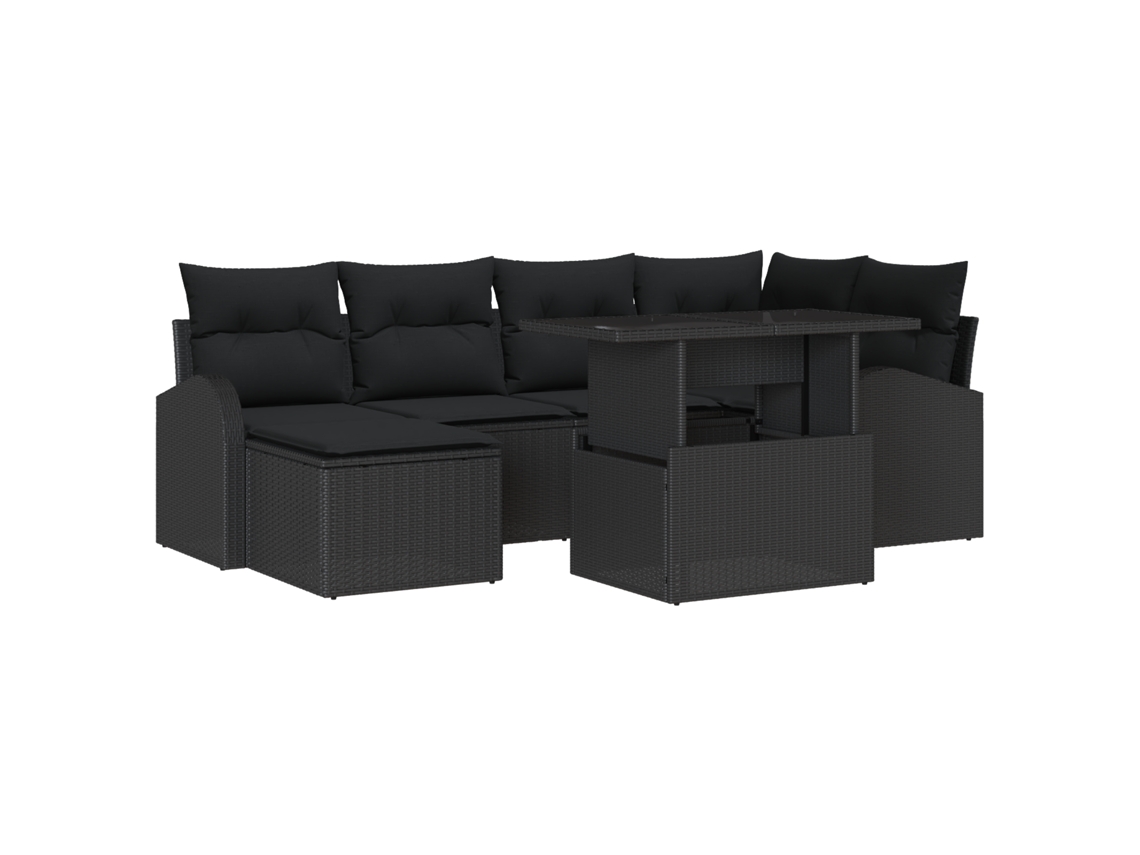 Conjunto 7 Conjunto De Sofá De Jardim Vidaxl Preto Vime Pe (100 X 55 X 73 Cm)