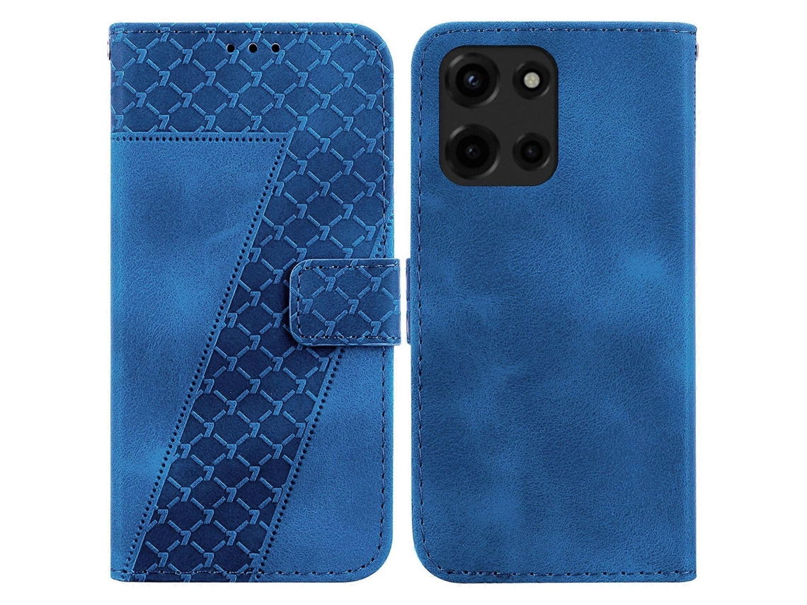 Capa De Couro Com Estampa De 7 Formatos Para Motorola Moto G 5g (2025) - Azul Escuro