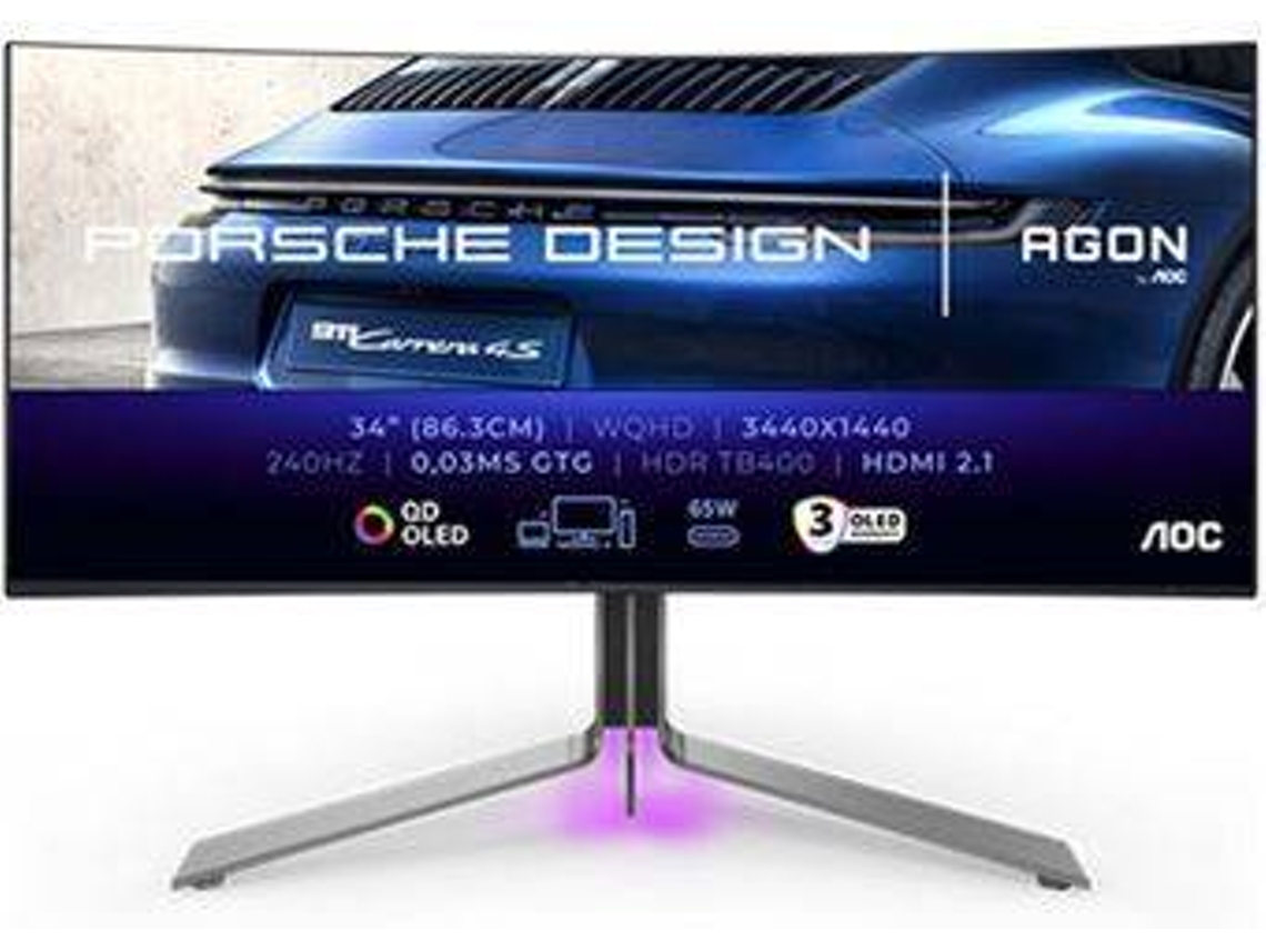 Monitor Gaming  Curvo Porsche Design AOC PD34 (34'' - WQHD - 240 Hz - 0,03ms - Preto)
