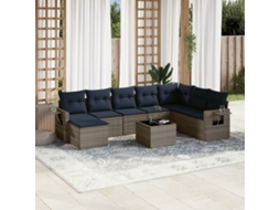 Vidaxl Conjunto De Sofá De Jardim De 9 Peças Com Almofadas Em Rattan Sintético Cinza