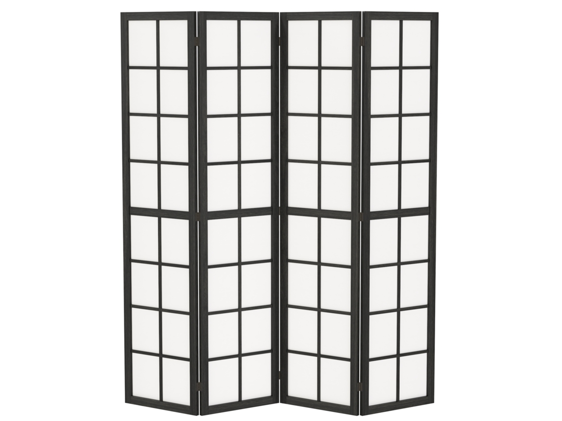 Biombo Interno Dobrável 4 Painéis 160x170 Cm Separador De Divisão Para Sala Quarto Casa, Preto