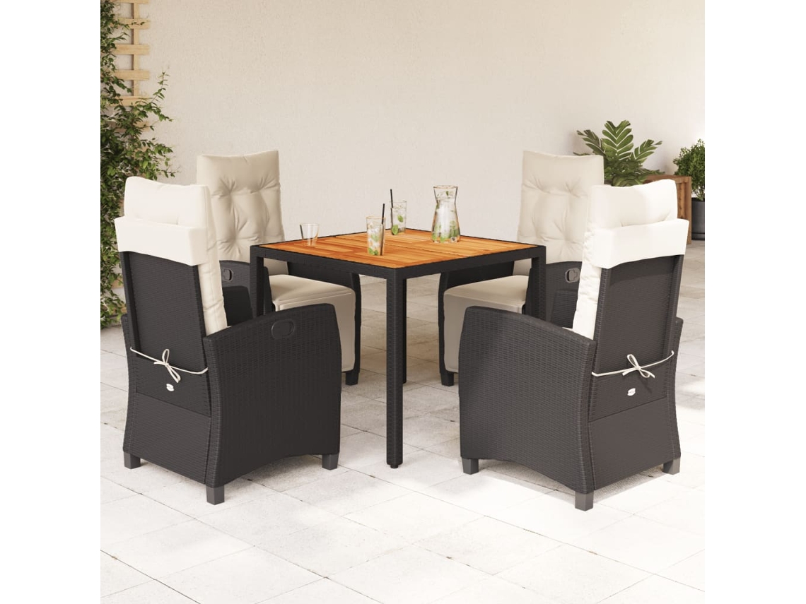 Vidaxl 5 Pcs Conjunto De Jantar P/ Jardim C/ Almofadões Vime Pe Preto