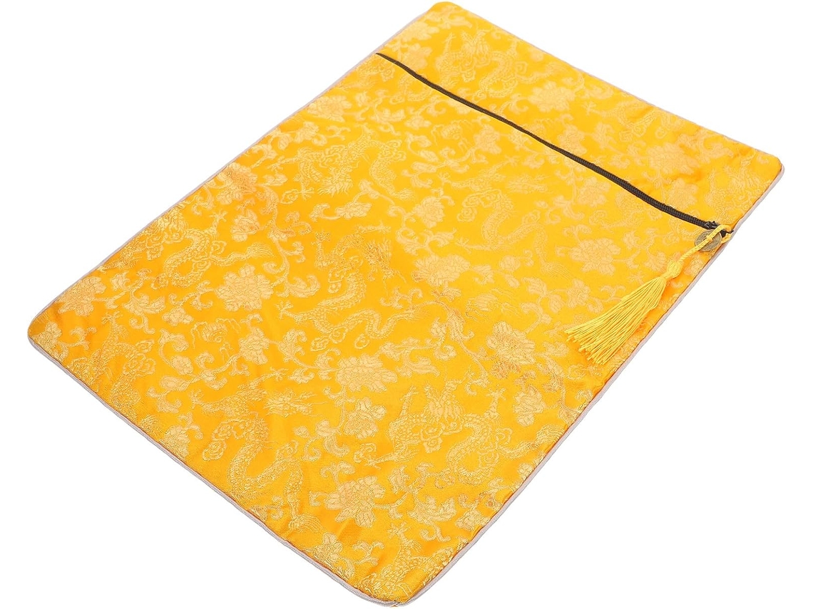 Bolsa Protetora Dupla Para Bíblia Homoyoyo, 24x34 Cm, Tecido Brocado Com Estampa De Dragão Amarelo, Organizador Para