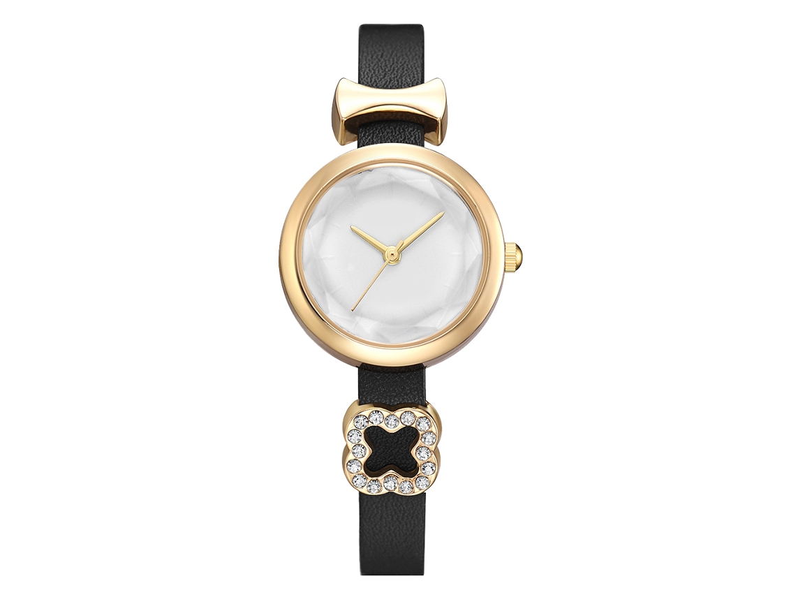 Relógio Feminino de Moda com Pulseira de Couro Pu e Strass Padrão de Laço (2)